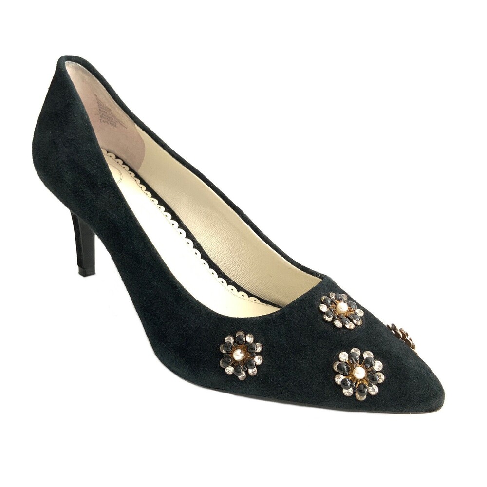 1901 Bradford Embellished Point Toe Suede Heeled Pumps Black 8